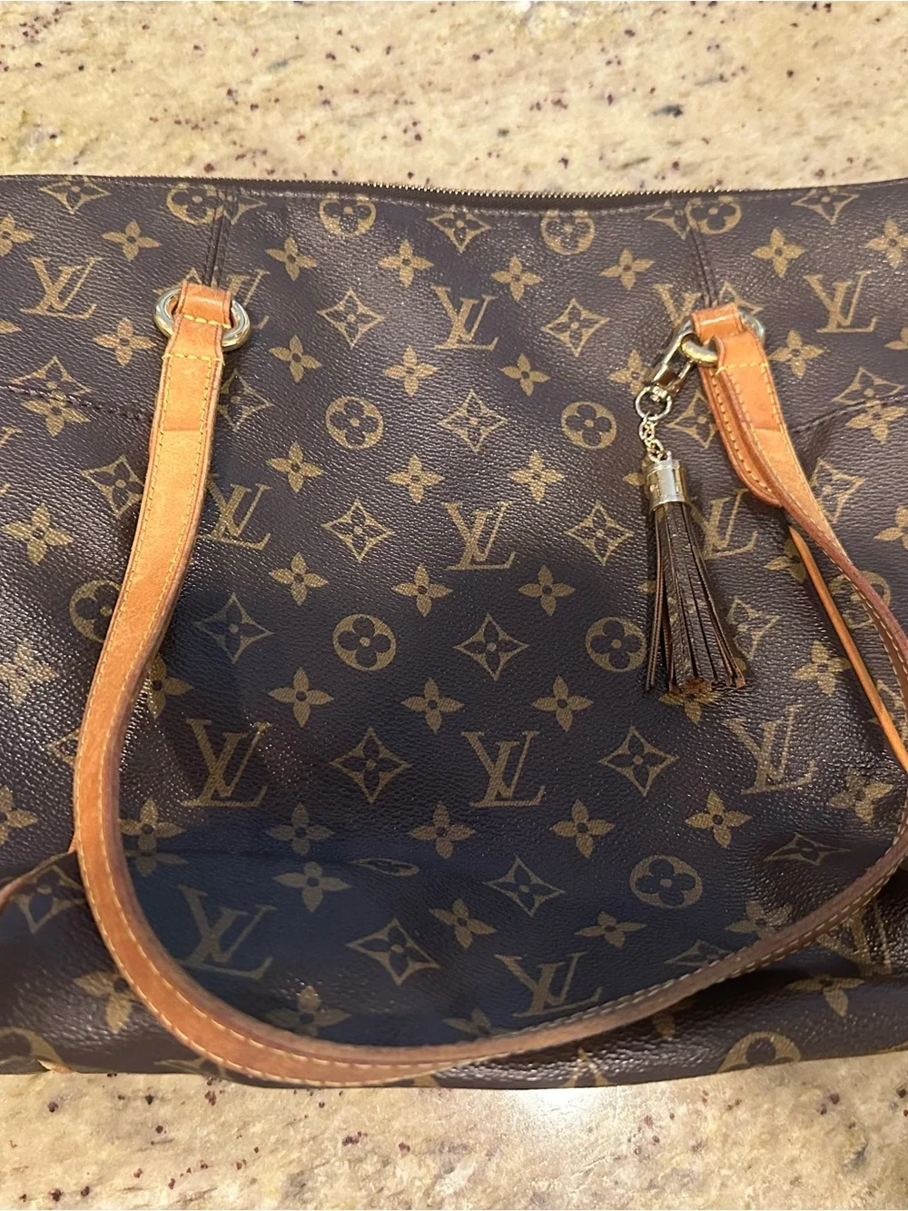 Louis Vuitton Monogram Canvas Tote with Tan Straps